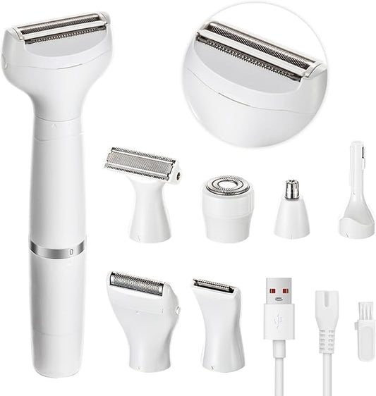 glowtalebaeuty Bikini Trimmers – 7 in 1 Facial Hair Removal and Bikini Hair Trimmer for Women Painless Electric Face Shaver Nose Eyebrow pubic Trimmer Replaceable Razors Waterproof Electric Shaver Women's Grooming Kit