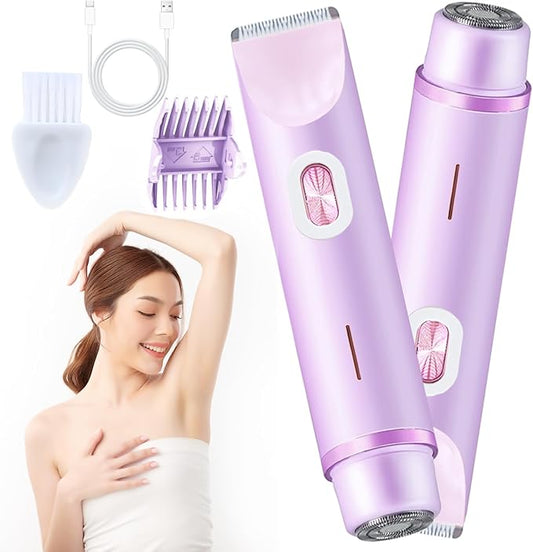 Arckiguana Bikini Trimmers – 2025 New Electric Womens Shaver, 2-in-1 Body Shaver & Bikini Trimmer for Women, Waterproof Wet & Dry Use Body Hair Electric Razor Trimmer for Bikini Underarm Leg Arm Body Face (Purple)