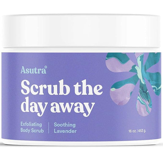 ASUTRAASUWD Body Scrubs – ASUTRA Dead Sea Salt Essential Oil Body Scrub Exfoliator (Soothing Lavender), 16 oz - Ultra Hydrating, Gentle, & Moisturizing - Coconut, Lavender, and Bergamot Oils