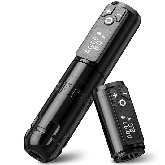 Ambition Soldier Rotary Battery Pen with Extra Battery Tattoo Cartridge Machine 2400mAh Wireless Power Coreless Motor Digital LED Display Tattoo Equipment Supply (Polish Black)