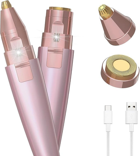 JNATER Eyebrow Trimmers – Eyebrow Razor & Facial Hair Removal for Women (2 in 1, USB Rechargeable), 100% Painless Hair Removal, Eyebrow Trimmer and Hair Remover Kit with Light for Eyebrow, Face Peach Fuzz, Lips, Body (Pink)