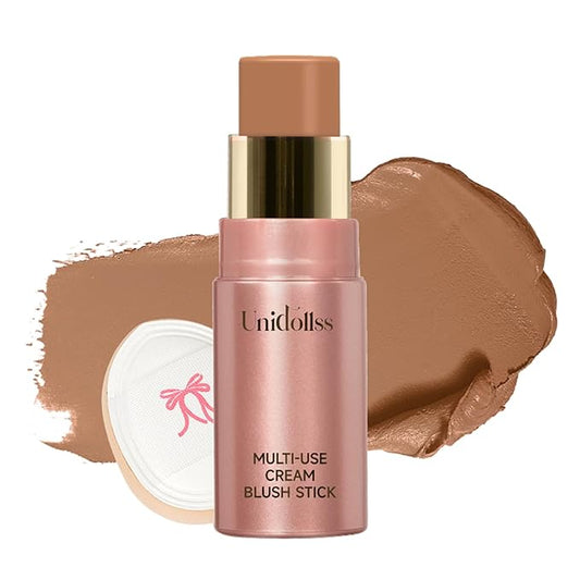 Unidollss Blush – Multi-Use Makeup Cream Blush Stick, Unidollss 3-in-1 Buildable Contour Bronzer Blush Stick, Hydrating formula, All day wear, Easy Application with Thumb Puff Included (05 SUNSHINE)