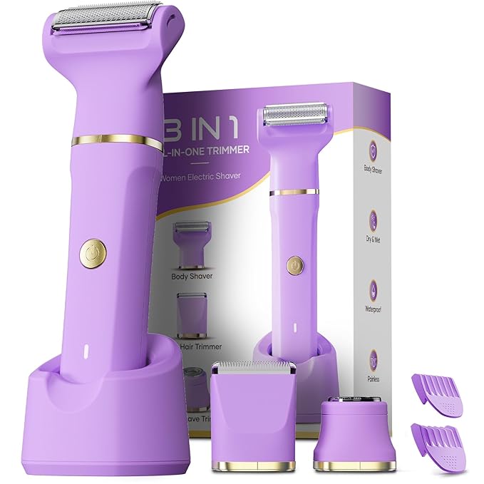 glowtalebaeuty Bikini Trimmers – Bikini Trimmer 3 in 1 Electric Razor for Women - IPX7 Waterproof Wet & Dry Body Shaver, Pubic & Facial Hair Remover with Ceramic Blade, USB Rechargeable Dock & Gift Ready