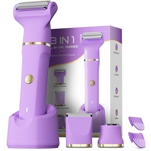 glowtalebaeuty Bikini Trimmers – Bikini Trimmer 3 in 1 Electric Razor for Women - IPX7 Waterproof Wet & Dry Body Shaver, Pubic & Facial Hair Remover with Ceramic Blade, USB Rechargeable Dock & Gift Ready