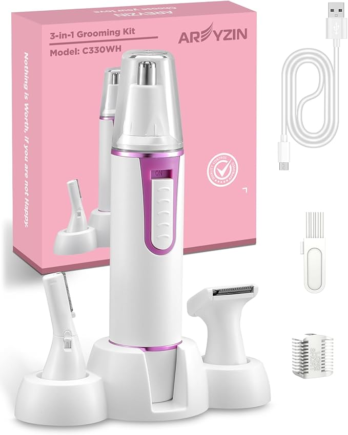 AREYZIN Nose & Ear Hair Trimmers – AREYZIN Nose Hair Trimmer for Women Rechargeable Eyebrow & Facial Hair Trimmer for Men, Professional Painless Nose Trimmer with IPX7 Waterproof, Dual Edge Blades for Easy Cleaning