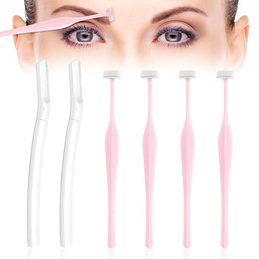 glowtalebaeuty Disposable Razors – 6pcs Eyebrow Razors for Women, Multipurpose Trimmers Set Precision Facial T Shape Shaver Hair Removal Tools Portable Face Exfoliating Dermaplaning Kit with Protective Cover Peach Fuzz