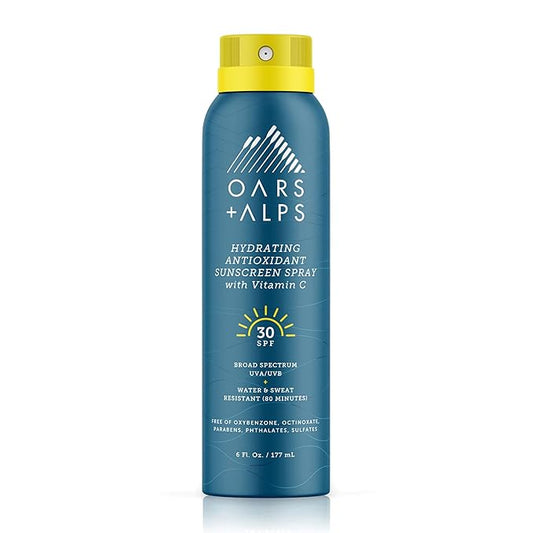OarsAlps Body Sunscreens – Oars + Alps Sunscreen Spray for Face & Body, SPF 30 Spray Sunscreen Infused with Vitamin C & Antioxidants, No White Residue, Water & Sweat Resistant, All Skin Types, Lightweight, Hydrating, 6oz, 1pk