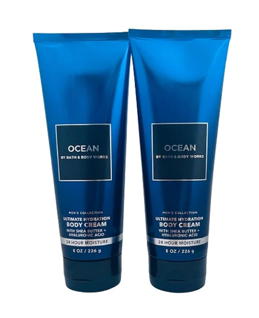 LushLather Creams – Bath & Body Works Ocean 2 Pack Men's Collection Ultimate Hydration Ultra Shea Body Cream 8 Oz (Ocean)