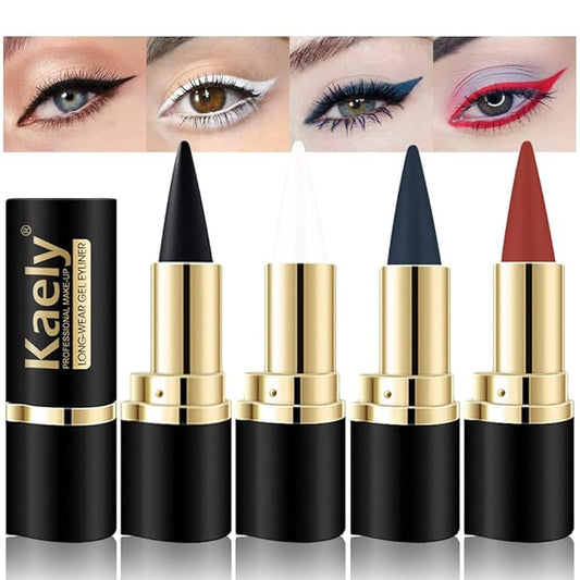 KaelyCosmetics Eyeliner – Kaely 4Pcs Black White Dark Blue Red Gel Eyeliner Pencil,Waterproof Smudge Proof Eye Liner,Clown Goth Halloween Makeup,Eye Black Face Paint Lipstick Crayon,Color Colorful Eyeliner Eyeshadow Stick