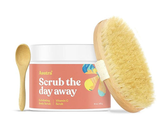 ASUTRAASUWD Scrubs & Body Treatments – ASUTRA Dead Sea Salt Essential Oil Body Scrub Exfoliator and Dry Brush Bundle (Vitamin C), 16 oz - Ultra Hydrating, Gentle, & Moisturizing - Coconut, Sweet Orange, Grapefruit, and Lemon Oils