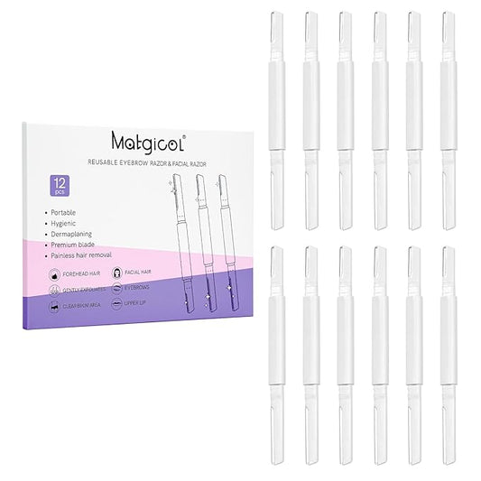 MATGICOL Eyebrow Trimmers – Dermaplane Razor for Women Face & Eyebrow - Dermaplaning Tool for Peach Fuzz Facial Hair Removal,High Precision Blade for Smooth Skin (White, 12 Count)