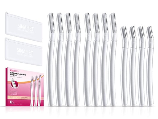 SINAHET Disposable Razors – SINAHET Dermaplaning Tool (12 Count), Professional Face Razors for Women, Facial and Eyebrow Hair Removal, Gentle Skin Exfoliation Blade