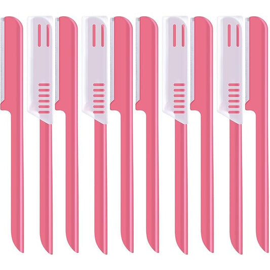 Mudder Disposable Razors – 10 Pieces Eyebrow Razor for Women Facial Shaver Razor Brow Shaper Eyebrow Trimmer Dermaplaner Shaping Tool with Cover (Pink)