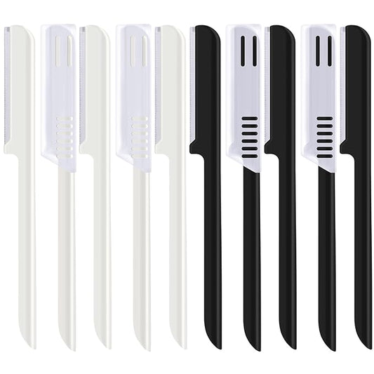 Mudder Disposable Razors – 10 Pieces Eyebrow Razor for Women Facial Shaver Razor Brow Shaper Eyebrow Trimmer Dermaplaner Shaping Tool with Cover (Black, White)