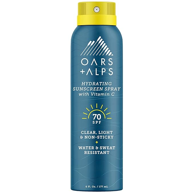 OarsAlps Body Sunscreens – Oars + Alps Sunscreen Spray for Face & Body, SPF 70 Spray Sunscreen Infused with Vitamin C & Antioxidants, No White Residue, Water & Sweat Resistant, All Skin Types, Lightweight, Hydrating, 6oz, 1pk