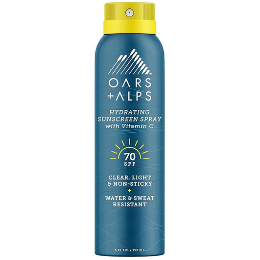 OarsAlps Body Sunscreens – Oars + Alps Sunscreen Spray for Face & Body, SPF 70 Spray Sunscreen Infused with Vitamin C & Antioxidants, No White Residue, Water & Sweat Resistant, All Skin Types, Lightweight, Hydrating, 6oz, 1pk