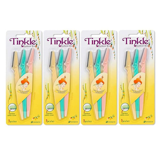 Dorco Shaving & Grooming Sets – Tinkle Dermaplaning Tool 12ct, Dermaplane Razor for Women, Safe and Easy Peach Fuzz Remover, Eyebrow Trimmer with Protective Cover (4 Packs of 3)