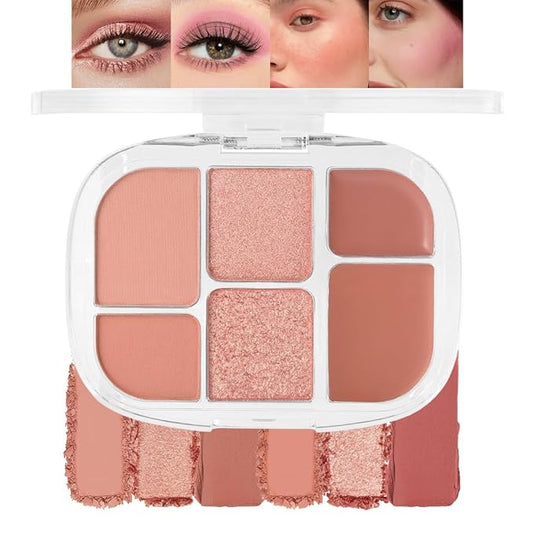 glowtalebaeuty Blush – 6-in-1 Cream & Powder Makeup Palette – Blush Highlighter & Eyeshadow, Matte & Shimmer Nude Tones, Travel-Friendly Compact for Daily & Travel Use 01