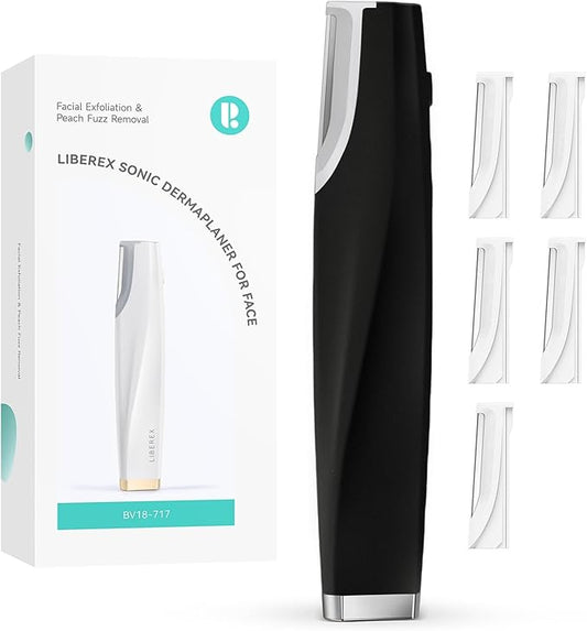 LiberexCleansingYourDays Microdermabrasion Devices – Sonic Dermaplaning Tool for Face - Rechargeable Dermaplane Razor with 6 Refill Dermablades, Facial Hair & Peach Fuzz Remover for Women (Black)