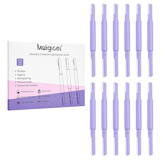 MATGICOL Eyebrow Trimmers – Dermaplane Razor for Women Face & Eyebrow - Dermaplaning Tool for Peach Fuzz Facial Hair Removal,High Precision Blade for Smooth Skin (Purple, 12 Count)