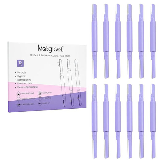 MATGICOL Eyebrow Trimmers – Dermaplane Razor for Women Face & Eyebrow - Dermaplaning Tool for Peach Fuzz Facial Hair Removal,High Precision Blade for Smooth Skin (Purple, 12 Count)