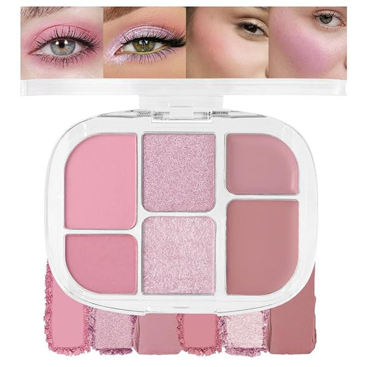 glowtalebaeuty Blush – 6-in-1 Cream & Powder Makeup Palette for Old Women – Blush, Highlighter & Eyeshadow, Matte & Shimmer Finish, Rose Nude Tones, Travel-Friendly Compact 03