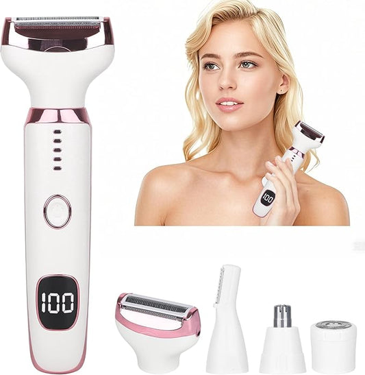 BeanifyElectricRazor Foil Shavers – Electric Razors LED Display for Women Men, 2025 Wet/Dry Lady Shaver,4 in 1 Cordless Hair Remover with IPX7 Waterproof,Smooth & Silky Portable Bikini Electric Grooming Set (Pink)