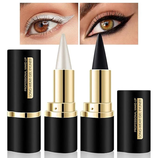 KaelyCosmetics Eyeliner – Kaely 2Pcs Black Silver Gel Eyeliner Pencil,Natural Cream Eye Liner Waterproof Smudge Proof,Cat Eye Black Smokey Eyeshadow Palette Stick Crayon,Goth Halloween Makeup,delineador de ojos contra el agua