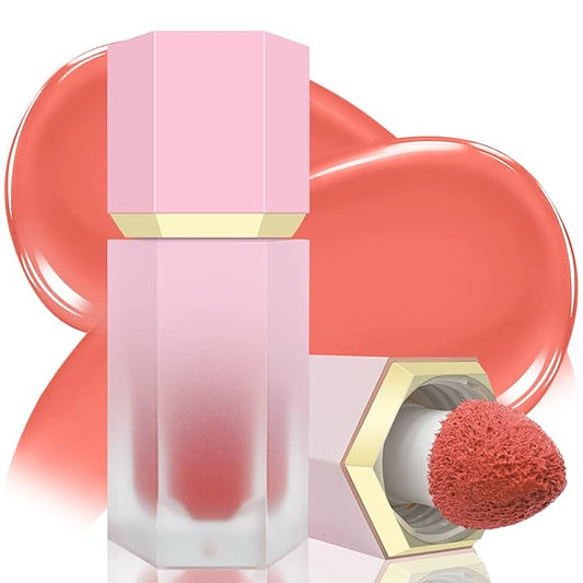 glowtalebaeuty Blush – Liquid Blush for Cheeks, Soft Cream Blush with Cushion Applicator, Dewy Finish Matte Velvet Texture, High-Pigmented Blendable, Long-Wearing Rubor Makeup | #04 EBULLIENT-Cool Pink