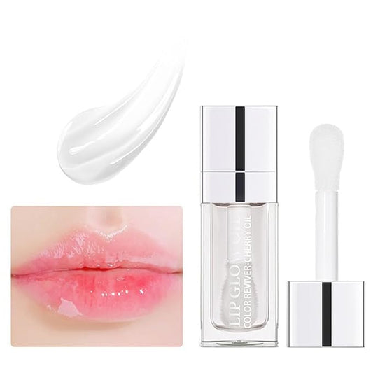 Hydrating Lip Glow Oil Set, Plumping Lip Oil Moisturizing Nourishing Shiny No-Sticky Transparent Tinted Lip Gloss Balm, Natural Lip Plumper Gloss Repairing Lightening (Clear)