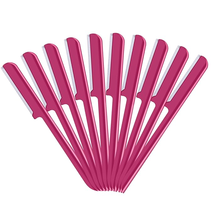 Mudder Disposable Razors – 10 Pieces Women's Facial Razor Eyebrow Shaver Razor Brow Shaper Eyebrow Trimmer Dermaplaner Shaping Tool with Cover (Rose Red)