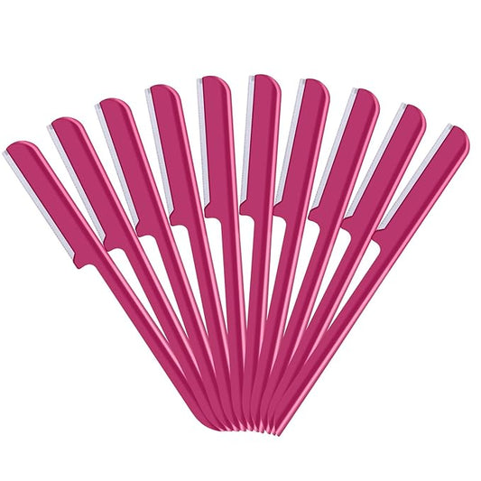 Mudder Disposable Razors – 10 Pieces Women's Facial Razor Eyebrow Shaver Razor Brow Shaper Eyebrow Trimmer Dermaplaner Shaping Tool with Cover (Rose Red)