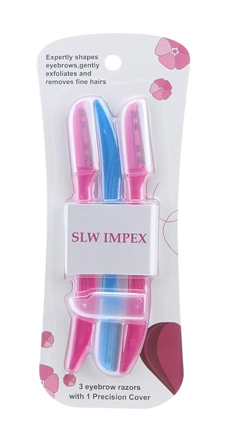 SLWIMPEX Disposable Razors – Eyebrow Razors for Women and Men – 3-Pack Facial Hair Remover and Exfoliating Dermaplaning Tool for Eyebrows, Upper Lip, Chin, Forehead – Precision Blade with Cover