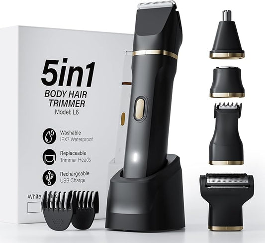 OKYUK Bikini Trimmers – Electric Razors for Women, 5-in-1 Wet/Dry Bikini Trimmer with USB Charge Dock, Deluxe Facial Hair Removal, Wet/Dry Body Shaver for Nose Eyebrows Beard Underarm Leg Arm, IPX7 Waterproof (Black)