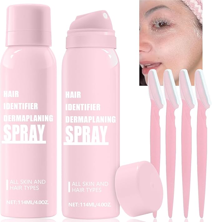 Scarman Shaving & Grooming Sets – 1PC Hair Identifier Spray for Face Shaving Dermaplaning Tool Skin Body for Women with 4 Face Razor for Skin Shaver Hair Removal Kit Suitable for all Skin Types