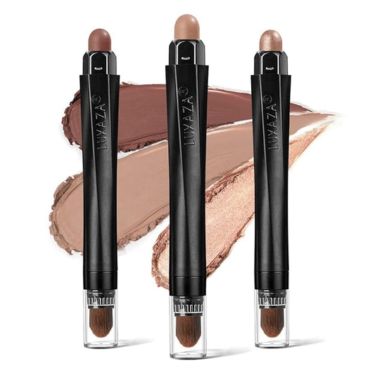 glowtalebaeuty Eyeshadow – 3Pcs Neutral Brown Eyeshadow Stick Set, Matte And Shimmer Creamy Eyeshadow Pencil, Shiny Pink Shadow, Waterproof Long Lasting Smoky Eye Makeup