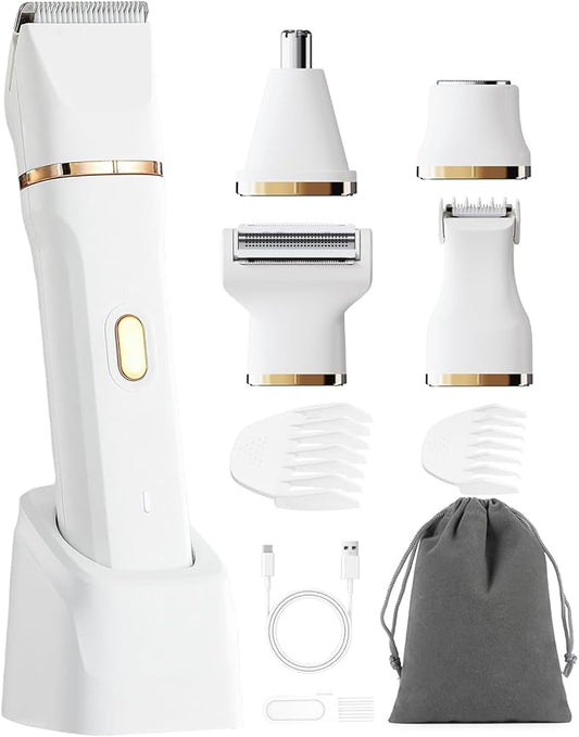 glowtalebaeuty Bikini Trimmers – Bikini Trimmer for Women - 5 in 1 Electric Razors for Ladys Pubic Facial Nose Body Leg Hair Removal, Waterproof Electric Shaver for Women Private Area Sensitive Skin, Personal Hair Trimmer