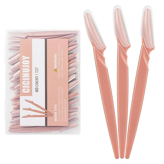 CICINUJOY Eyebrow Trimmers – 40pcs Eyebrow Razor for Women, Face Shaver Kit Dermaplaning Tool for Peach Fuzz Removal, Stainless Steel Blades with Protective Covers | Eyebrow Trimmer, Facial Hair Removal (Terracotta)