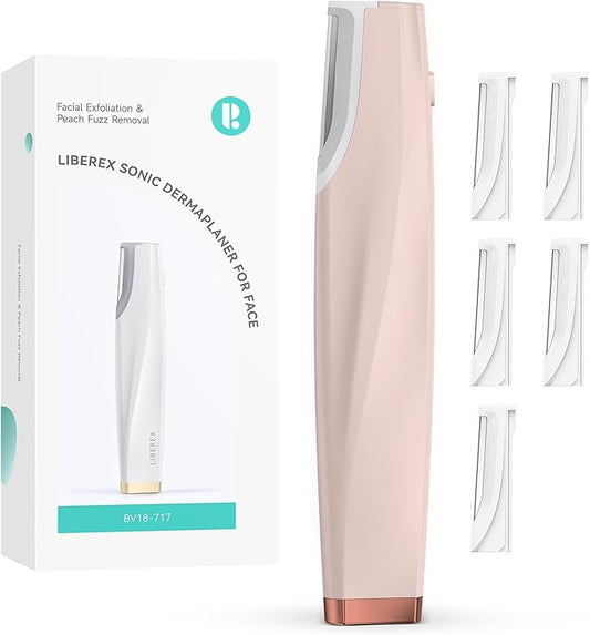 LiberexCleansingYourDays Microdermabrasion Devices – Sonic Dermaplaning Tool for Face - Rechargeable Dermaplane Razor with 6 Refill Dermablades, Facial Hair & Peach Fuzz Remover for Women (Pink)