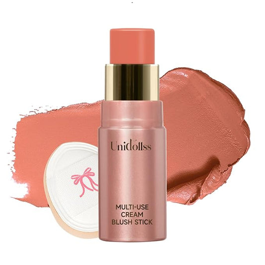 Unidollss Blush – Multi-Use Makeup Cream Blush Stick, Unidollss 3-in-1 Buildable Powder Blush Stick for Cheek, Eye, and Lip, Hydrating formula, All day wear, Easy Application with Thumb Puff Included (03 PALPITATING)