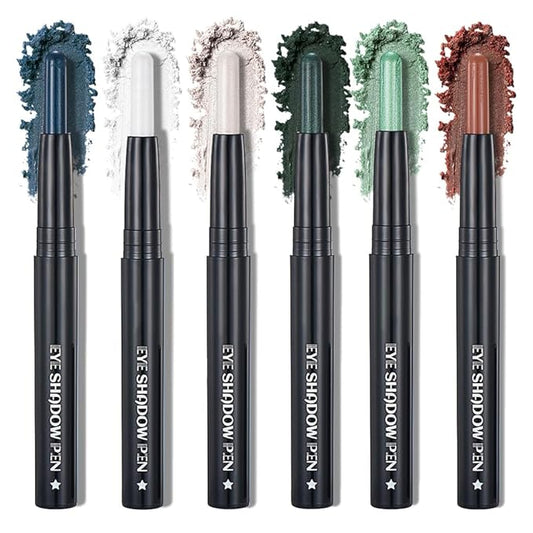 Enfuntins Eyeshadow – 6Pcs Cream Eyeshadow Sticks Set, Champagne Pearl Brown Cocoa Stone Green Sliver Shimmer Matte Waterproof Eye Brightener Stick Palette for Eye Makeup 02 (6Pcs-02)