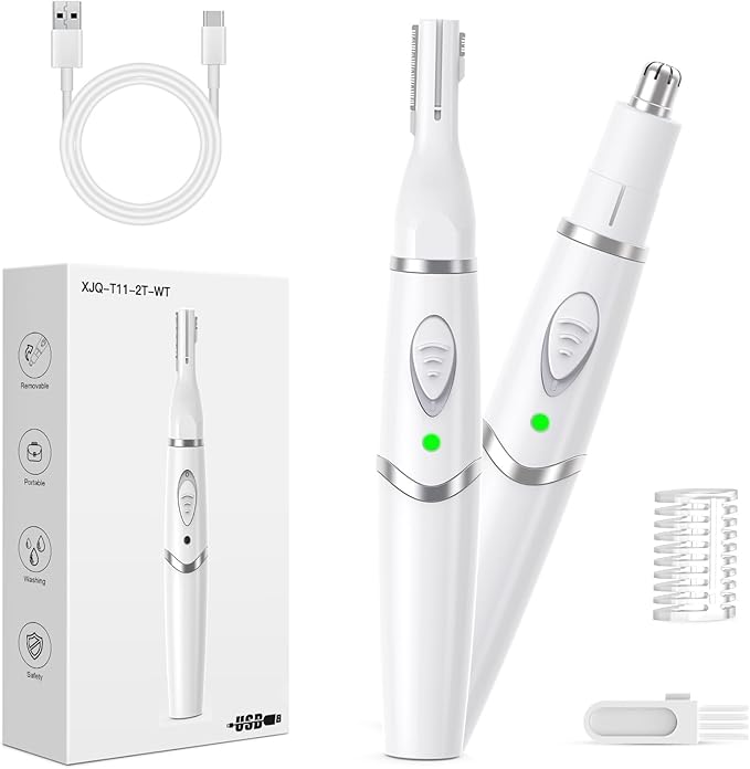 Yinowt Nose & Ear Hair Trimmers – Nose Hair Trimmer for Women - 2 in 1 Professional Painless Eyebrow and Facial Hair Trimmer for Men and Women, USB Rechargeable Trimmer Double Edged Blades Easy to Clean, White