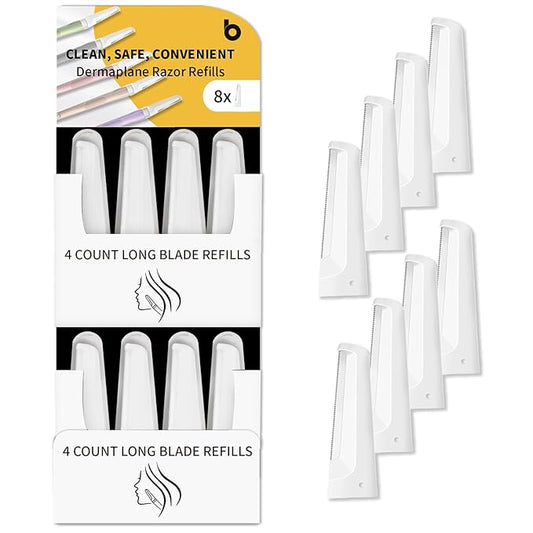 BULIMICA Razor Blades & Cartridges – Dermaplane Razor Blades, Dermablade, Safe and Effective Removal Women Facial Peach Fuzz, Gentle Skin Exfoliation Blades, 8 Long Dermaplaning Blades