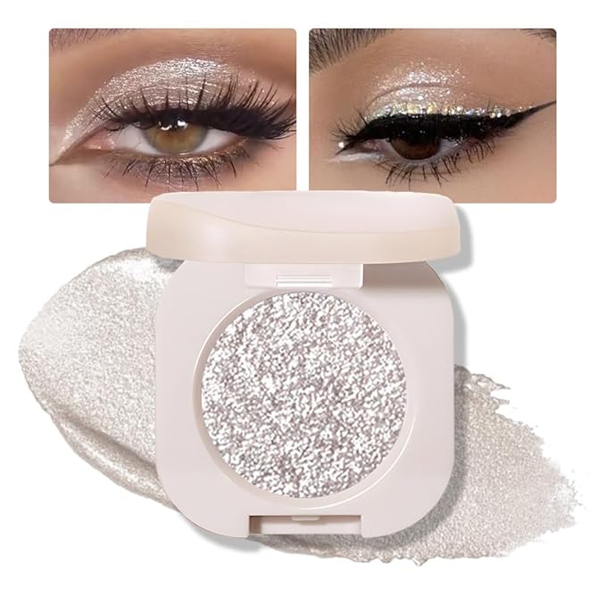 FeiCuiYun Eyeshadow – Glitter Shimmer Sparkle Eyeshadow Palette Makeup for Green Blue Eyes, Silver Glitter Shimmer Metallic Holographic Multichrome Cream Iridescent Single Monochrome Eye Shadow Makeup