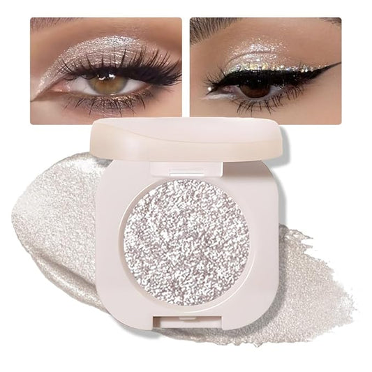 FeiCuiYun Eyeshadow – Glitter Shimmer Sparkle Eyeshadow Palette Makeup for Green Blue Eyes, Silver Glitter Shimmer Metallic Holographic Multichrome Cream Iridescent Single Monochrome Eye Shadow Makeup