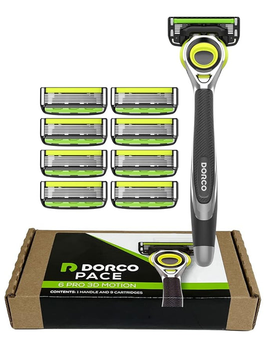 Dorco Razor Blades & Cartridges – Dorco Pace 6 Pro 3D Motion Razor System - 1 Handle + 9 Cartridge Set
