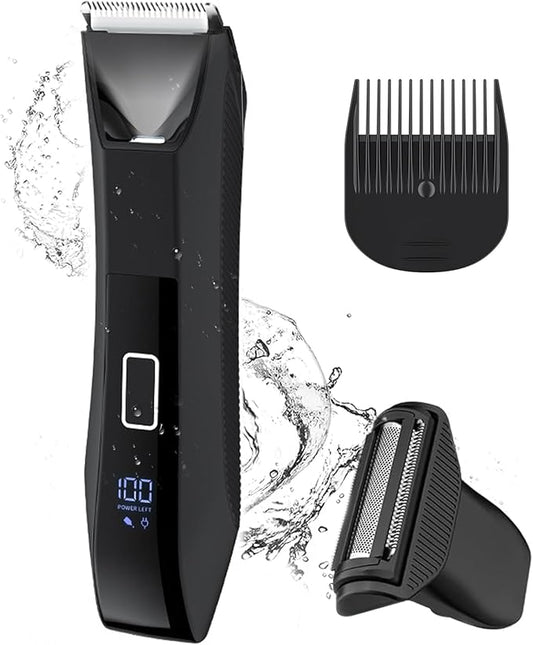 Bomic Body Groomers – Manscape Ball Trimmer for Men, 2-in-1 Body Hair Groomer and Groin Hair Shaver -Dual-Head Trimmer for No-Nick Shaving, Smooth Grooming, Lightweight with Travel Lock, IPX7 Waterproof, LED Display