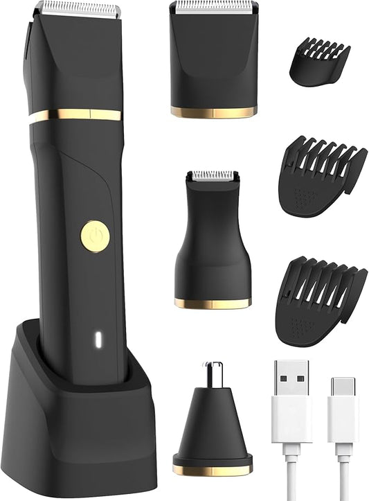 AREYZIN Body Groomers – AREYZIN Body Hair Trimmer Men Painless Body Groomer & Ball Trimmer Men,3 in 1 Pubic Hair Trimmer,USB Recharge Dock,Replaceable Ceramic Blade Heads,IPX7,Mens Grooming Kits,Black