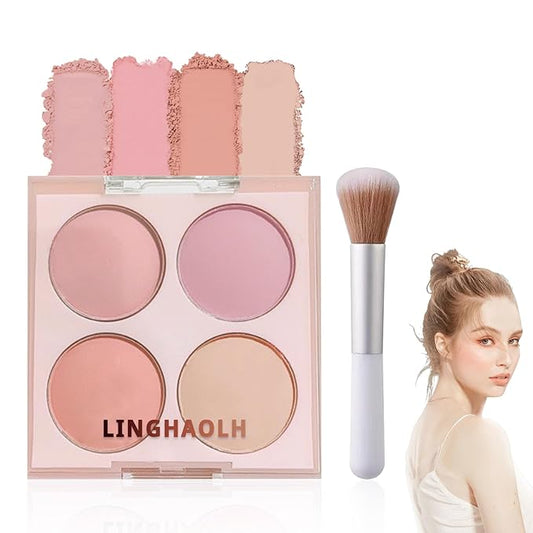 glowtalebaeuty Blush – 4 Colors Blush Palette for Cheeks,Face Matte Contour Blush Makeup Palette,Buildable Shimmer Facial Cheek Blusher Shades,Blendable Cosmetic Makeup Blush with Blush Brush 03