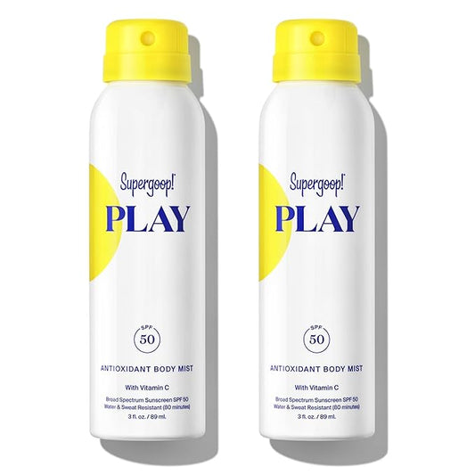 Supergoop Body Sunscreens – Supergoop! PLAY SPF 50 Antioxidant Body Mist w/Vitamin C, 3 fl oz - 2 Pack - Broad Spectrum Sunscreen Spray for Sensitive Skin - Great for Active Days